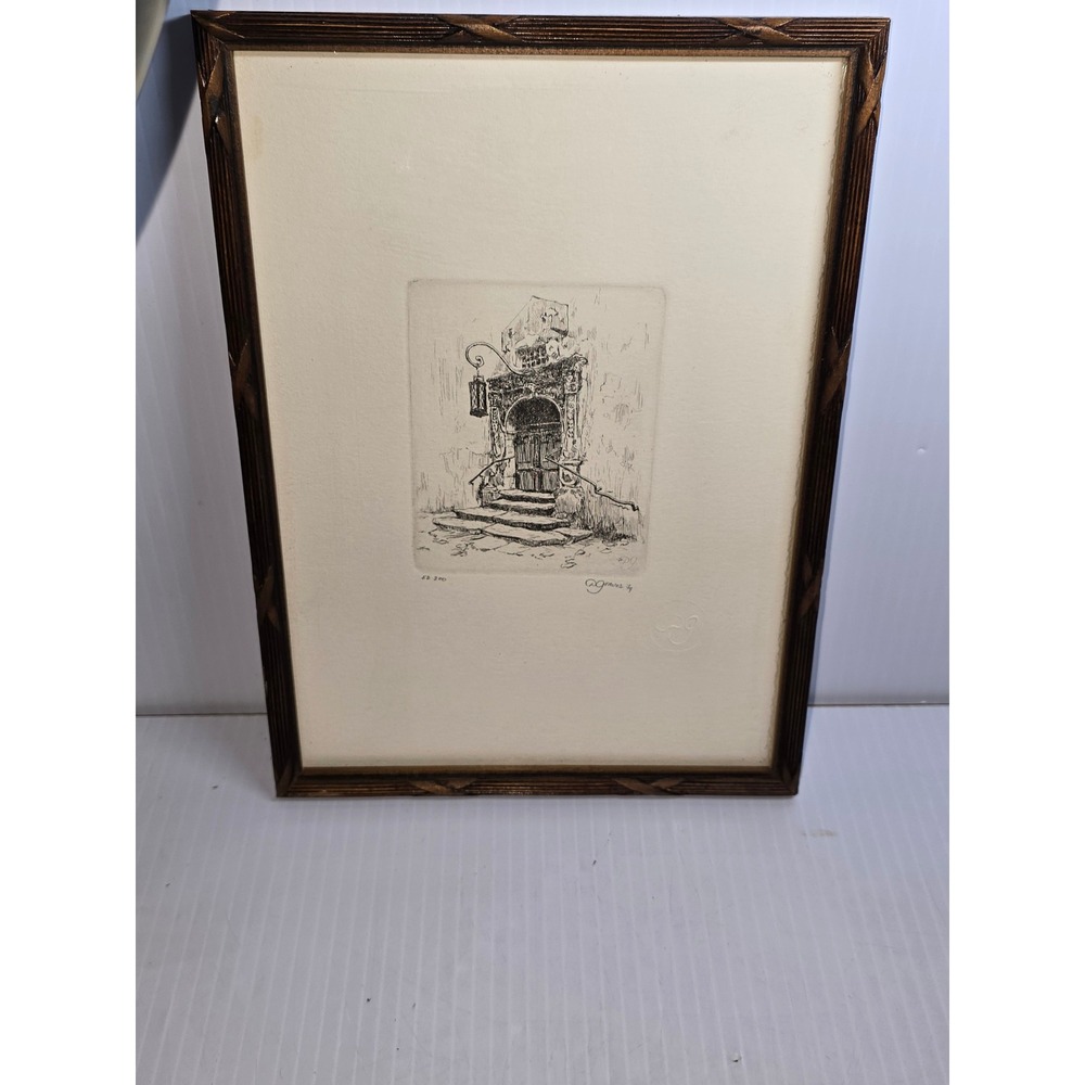 D Graves Etching Print Old‎ Door Steps Lamp Ed 200 Framed Art